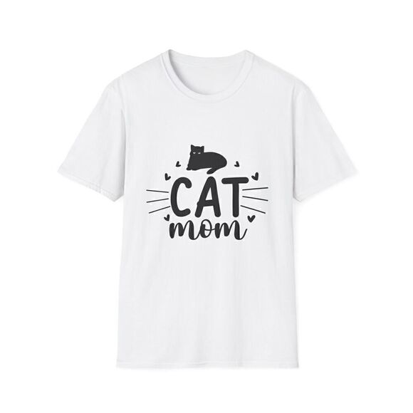 Cat Mom Printed White T-Shirt Cat Desing and Whiskers Ideal for Cat Lovers - Picture 3 of 11